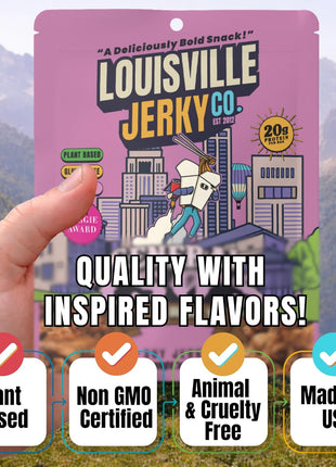 Louisville Vegan Jerky - General Tso's Vegan and Vegetarian Meat - Lip-Smacking Vegan-Friendly & Vegetarian Jerky - Non-GMO 14 Grams Soy Protein, Gluten-Free Low Fat High Protein Vegan Snacks - 3 oz, 3 Pack