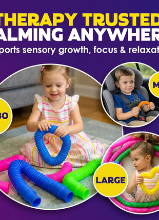 Nutty Toys Pop Tubes - Large 8-Pack Sensory Toys - Creative STEM Learning for Kids & Toddlers - Connect & Pop! Top ADHD Autism Fidget 2026, Best Boy & Girl Christmas Stocking Stuffers Gifts Idea