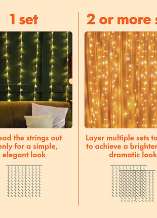 Twinkle Star 300 LED Window Curtain String Light Wedding Party Home Garden Bedroom Outdoor Indoor Wall Decorations, Warm White
