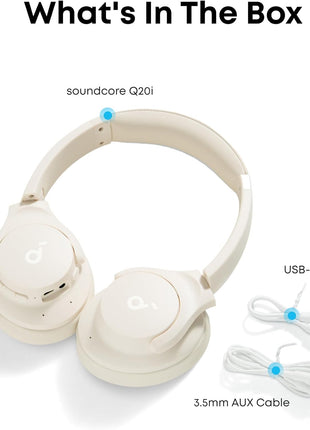 Soundcore by Anker Q20i Hybrid Active Noise Cancelling Headphones, White | Over-Ear, Bluetooth, 40H ANC Playtime, Hi-Res Audio, Big Bass, Transparency Mode, Customize via App, Travel, Home, Office