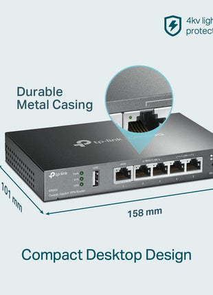 TP-Link ER605 V2, Wired Gigabit VPN Router | Up to 3 WAN Ethernet Ports + 1 USB WAN, SPI Firewall SMB Router, Omada SDN Integrated, Load Balance, Lightning Protection