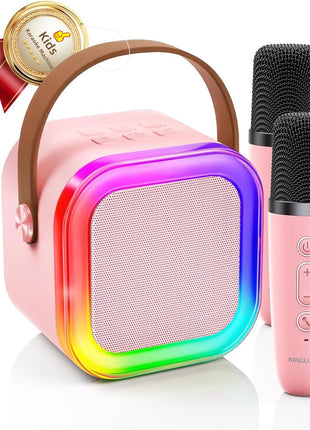 Kinglucky Mini Karaoke Machine for Kids, Top Birthday Gift Pick for Girls Ages 3, 4, 5, 6, 7, 8, 9, 10, 11, 12 Years Old, Kids' Personal Video Players Accessories with 2 Mics Singing Present Toy, Pink