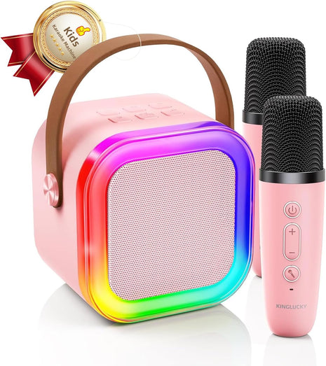 Kinglucky Mini Karaoke Machine for Kids, Top Birthday Gift Pick for Girls Ages 3, 4, 5, 6, 7, 8, 9, 10, 11, 12 Years Old, Kids' Personal Video Players Accessories with 2 Mics Singing Present Toy, Pink