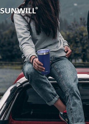 SUNWILL Travel Coffee Tumbler 20 oz, Insulated Mug with Lid, Stainless Steel Cup for Outdoor, Powder Coated Navy