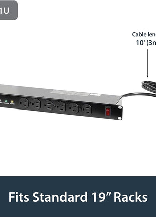StarTech.com 16 Outlet Horizontal 1U Rack Mount PDU Power Strip for Network Server Racks - Surge Protection - 120V/15A - 6ft Power Cord (RKPW161915)