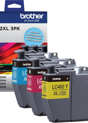 Brother Genuine LC402XL 3PK 3 Pack of High Yield Cyan, Magenta and Yellow Ink Cartridges, Black