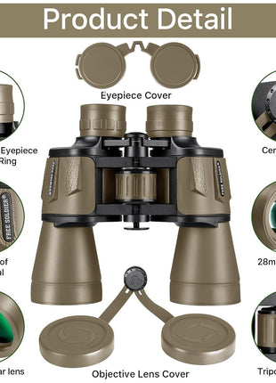 20x50 Binoculars for Adults with Smartphone Adapter - High Powered Binoculars for Bird Watching Hunting Hiking Concert Travel Theater with BAK4 Prism FMC Lens, Mud