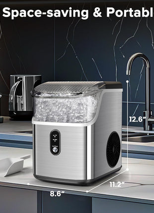 Nugget Ice Maker Countertop,34lbs/24H Portable Ice Machine with Crushed Ice | Self-Cleaning, One-Click Operation for Home, Kitchen, Office Use, Silver
