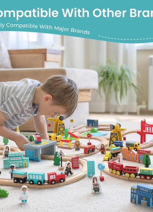 Tiny Land 39 Pcs Wooden Train Set for Toddler with Wooden Tracks | Compatible with Major Brands, Expandable, Changeable Train Toy for 3 4 5 Years Old Girls & Boys, Great Birthday Gift