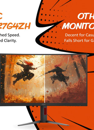 AOC C27G2Z 27 inch Curved Frameless Ultra-Fast Gaming Monitor, FHD 1080p, 0.5ms 240Hz, FreeSync, 2 x HDMI 2.0, 1 x Display Port, Height Adjustable, Xbox PS5 Switch Ready, 3-Year Zero-Bright-Dot