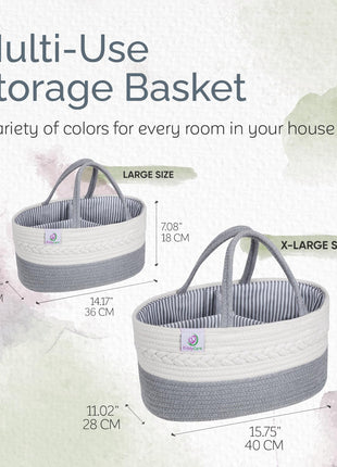 KiddyCare Diaper Caddy Organizer for Baby Nursery Basket with Handle Lid | Nursing bag with Changing Table Organizer Cart | Newborn Caddy | Grey Large size | Nursing bag with Changing Table Organizer Cart | Newborn Caddy