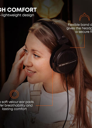 beyerdynamic DT 990 Pro 250 ohm Over Ear Studio Headphones For Mixing, Mastering, and Editing