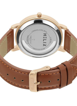 Helix by Timex Analog Watch for Man with Rose Gold Round Dial & Brown Leather Strap Band Water Resistant Men's Wrist Watches - TW063HG00T