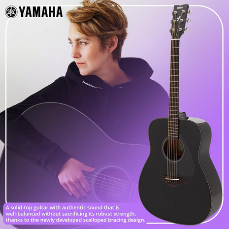 Yamaha FG800J Solid Spruce Top, Traditional Western Gloss Finish Body, 6 String Right Handed Acoustic Guitar with Rosewood Fingerboard and Bridge (Black), Dreadnought
