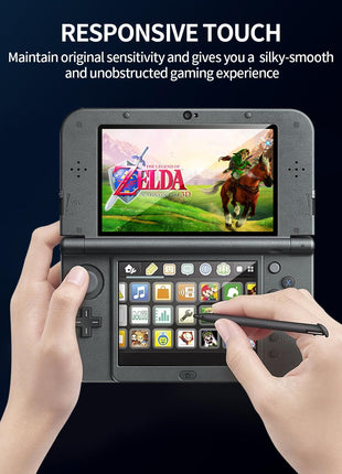 KOOWOD 4 in 1 Tempered Glass Screen Protector + HD Clear Crystal PET Screen Protective Film + USB Charger Cable Accessories Compatible with 3DS XL and New 3DS XL