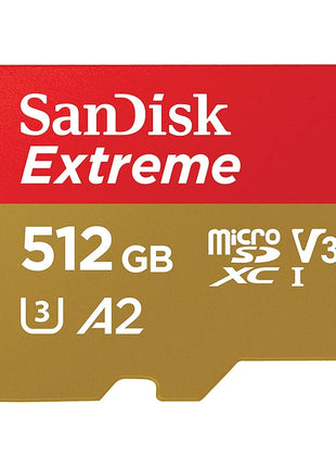 SANDISK 512GB Extreme microSDXC UHS-I Memory Card with Adapter - C10, U3, V30, 4K, 5K, A2, Micro SD Card - SDSQXAV-512G-GN6MA