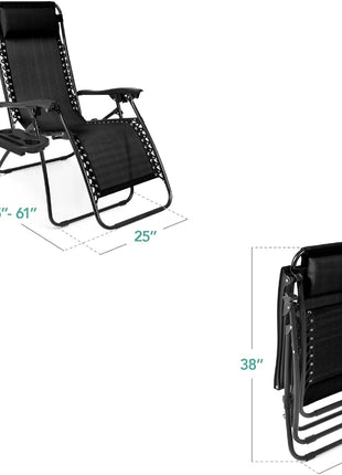 Best Choice Products Set of 2 Adjustable Steel Mesh Zero Gravity Lounge Chair Recliners w/Pillows and Cup Holder Trays - Black