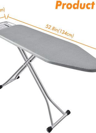 BKTD Ironing Board, Heat Resistant Cover Iron Board with Steam Rest, Non Slip Foldable Ironing Stand. Heavy Sturdy Metal Frame Legs Iron Stand(13 * 34 * 53 Inches) (Silver Gray)