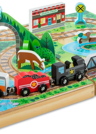 Melissa & Doug Take-Along Railroad Tabletop Playset with Wooden Train Toys, Animals & Scenery Play Pieces, Preschool Learning Toys for Girls & Boys 3+ - FSC Certified