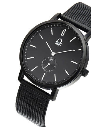 United Colors of Benetton Signature Analog Watch for Man with Black Round Dial & Black Stainless Steel Mesh Bracelet Band Water Resistant Men's Wrist Watches - UWUCG2300