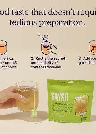 SAYSO Skinny Spicy Margarita Original Cocktail Tea Bag | Cocktail or Mocktail in Under 1 Min, Without Hot Water, <1G Sugar, 20 Calories, Non-GMO, Gluten-free, Kosher & Vegan Mixer, 8 count