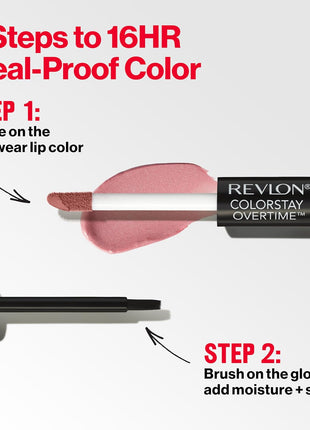 Revlon ColorStay Overtime Lipcolor, 350 Bare Maximum, 0.07 fl oz | Dual-ended liquid lipstick with clear lip gloss. Moisturizing ingredients. Won't smudge, bleed or feather.