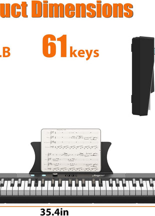 61 Key Keyboard Piano, Protable Electric Semi-Weighted Piano Keyboard for Beginner/Professional, With Power Supply, Built In Speakers, Pedal, Perfect for Birthday or Christmas(with stand, stool)