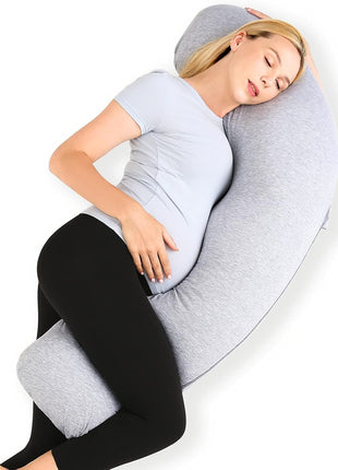 Momcozy J Shaped Pregnancy Pillow, Maternity Body Pillow for Side Sleepers | Cooling Body Pillow with Removable Cover for Head Neck Belly Support, Side Sleeper, Must-haves for Pregnant Women Grey