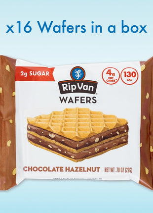 Rip Van Chocolate Hazelnut Wafer Cookies, Keto, Non-GMO, Healthy Snacks, Low Carb & Low Sugar (2g), Low Calorie, Vegan, 16 Count