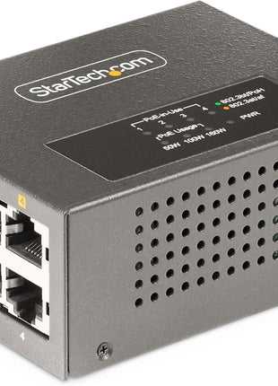 StarTech.com 4-Port Multi-Gigabit PoE++ Injector, 5/2.5/1G Ethernet (NBASE-T), PoE/PoE+/PoE++, Wall/DIN Rail Mountable, TAA