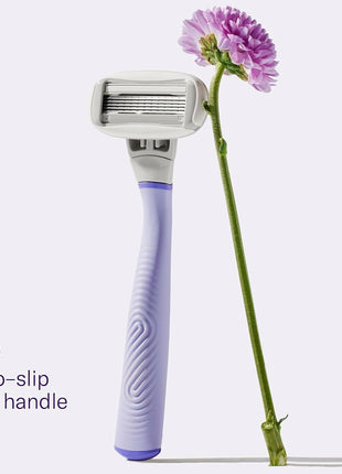 Flamingo Shaving Razor Set for Women - Original Razor Handle, 4 Blade Refills, and Shower Holder - Lilac