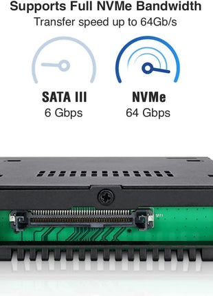 ICY DOCK 2.5" U.2 NVMe SSD PCIe 3.0/4.0 Mobile Rack for External 3.5" Drive Bay (147mm Depth) | ToughArmor MB601VK-B