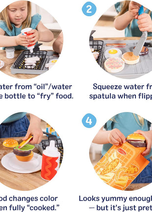 Melissa & Doug Flip & Fry Grill Play Set with Water Wow!® Kids Kitchen Playset with Color Changing Play Food, Preschool Toys for Girls & Boys Ages 3+