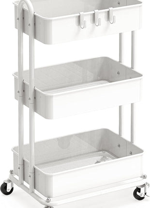 Simple Houseware 3-Tier Heavy Duty Metal Utility Rolling Cart, White