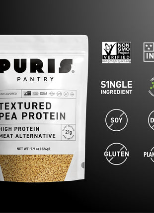 PURIS Pantry Textured Pea Protein, Unflavored Meatless Vegetable Crumbles, Soy Free, Shelf-Stable, Gluten Free, 21g of Protein, Plant-Based Vegan Meat Substitute, Equivalent to 1.5 Pounds Ground Beef