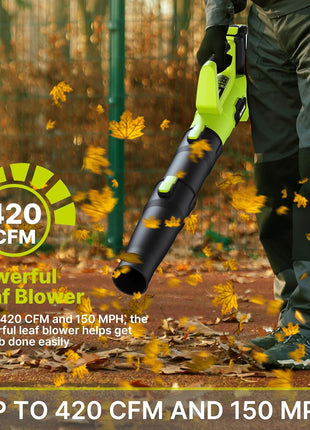 Leaf Blower, 21V Cordless Electric Blower with 2 2.0Ah Batteries and 1 Hour Fast Charger, Lightweight Leaf Blower for Patio Cleaning, Lawn Care, Blowing Fallen Leaves and Dust, etc.