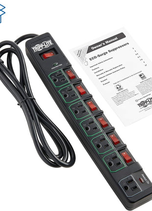 Tripp Lite 7 Outlet (6 Individually Controlled) Surge Protector Power Strip, 6ft Cord, Black, Lifetime Limited Warranty & 25K Insurance (TLP76MSGB)