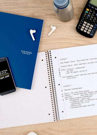 Five Star Spiral Notebook  Study App, 3 Subject, College Ruled Paper, 8-1/2 inch x 11 inch, 150 Sheets, Fights Ink Bleed, Water Resistant Cover, Pacific Blue (73623)