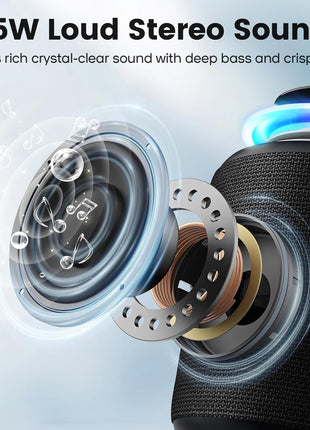 Bluetooth Speaker Wireless,IP67 Waterproof & Dustproof Portable Speaker with Lights,15W Loud Stereo Sound, 2500mAh Battery All Day Playtime, TWS Pairing, BT5.3, Home/Party/Outdoor/Beach (Black)