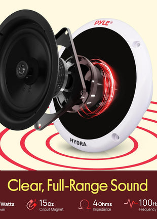 Pyle 5.25 Inch Dual Marine Speakers - 2 Way Waterproof and Weather Resistant Outdoor Audio Stereo Sound System with 150 Watt Power, Poly Carbon Cone, Cloth Surround and Low Profile Design - 1 Pair