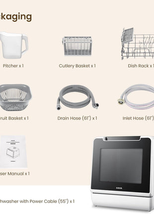 HAVA Countertop Dishwasher, 8 Wash Programs NEW Upgraded Model Portable Dishwasher with Child Lock & Delayed Start Function, 5L Water Tank for Apartments, Dorms, and RVs - No Hookup Needed