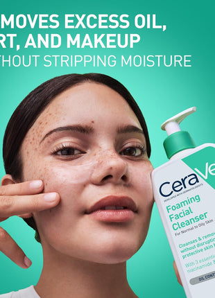 CeraVe Foaming Facial Cleanser, Face Wash for Oily Skin, 16fl oz | Skin Care with Hyaluronic Acid & Niacinamide, Makeup Remover, Daily Face Wash For Men & Women, Fragrance Free, Oil Control