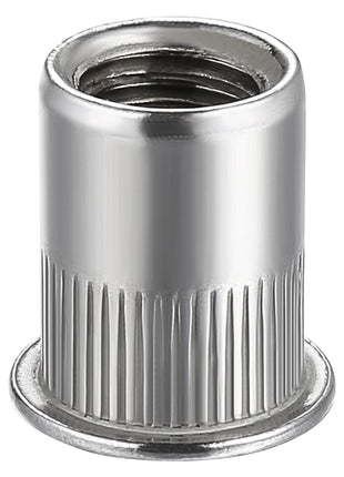 Wensilon Rivet Nut 1/4 inch-20UNC 100Pcs Stainless Steel 304 Finish Flat Head Rivnut Threaded Insert Nut Knurled Body