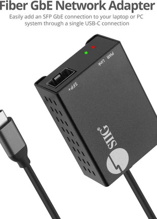 SIIG USB-C to SFP Fiber Gigabit Ethernet Adapter, 1 Gbps, Power Saving Mode IEEE 802.3az, Secure Network Connectivity, Heat Dissipation, Windows and Mac - TAA Compliant (JU-NE0D11-S1)