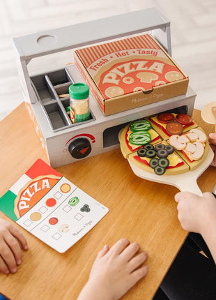 Melissa & Doug Top & Bake Wooden Pizza Counter, Kids Kitchen Playset with Play Food & Play Kitchen Accessories, Preschool Toys for Girls & Boys Ages 3+ - FSC Certified