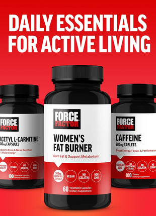 Force Factor Women's Fat Burner, Metabolism Booster, and Weight-Loss Supplement Support, Green Tea Fat Burner Weight-Loss Pills to Help with Energy, Diet, and Exercise, Vegan, Non-GMO, 60 Capsules