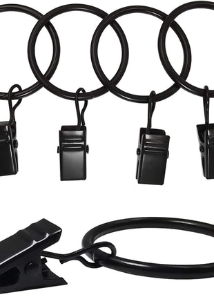 40 Pack Curtain Rings with Clips, Drapery Clips with Rings, Drapes Rings 1.26 in Interior Diameter, Fits up to 1 in Curtain Rod, Black