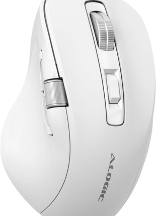 ALOGIC APEX Wireless Performance Mouse, White | Bluetooth/Radio Frequency, 2.40 GHz, Rechargeable, Scroll Wheel, 7 Programmable Buttons, Right-Handed