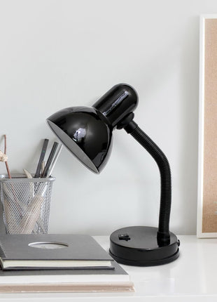 Simple Designs LD1003-BLK Basic Metal Desk Lamp with Flexible Hose Neck for Office, Living Room, Bedroom, College Dorm, Bookshelf, Black