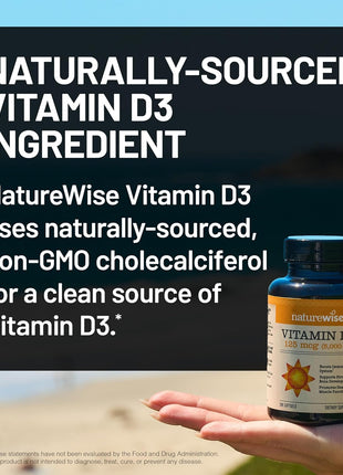 NatureWise Vitamin D3 5000iu (125 mcg) 1 Year Supply for Immune Support, Healthy Muscle Function, and Bone Health   Non GMO, Gluten Free in Organic Extra Virgin Olive Oil, (Mini Softgel), 360 Count